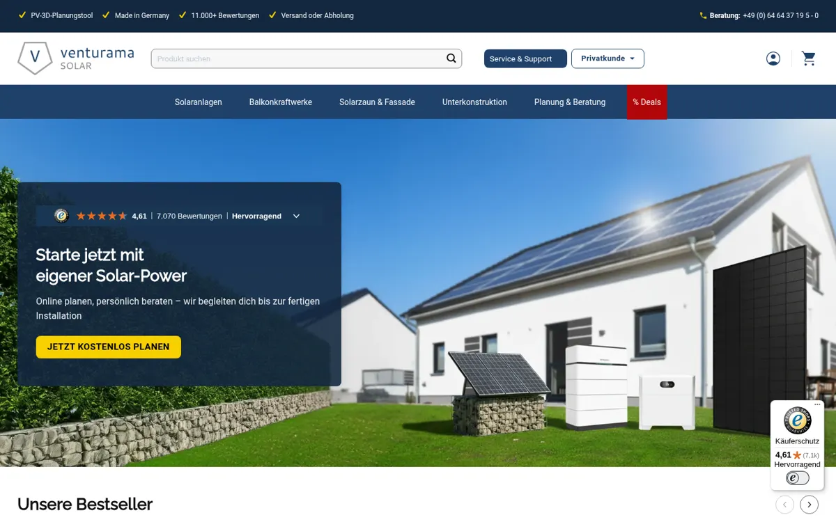 Online-Shop von Venturama Solar